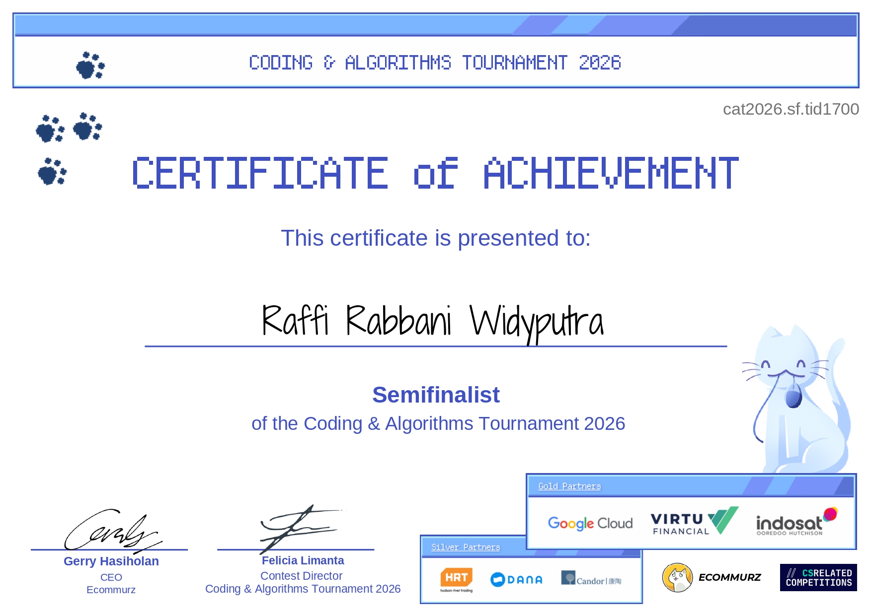 Semifinalist – Coding & Algorithms Tournament 2026